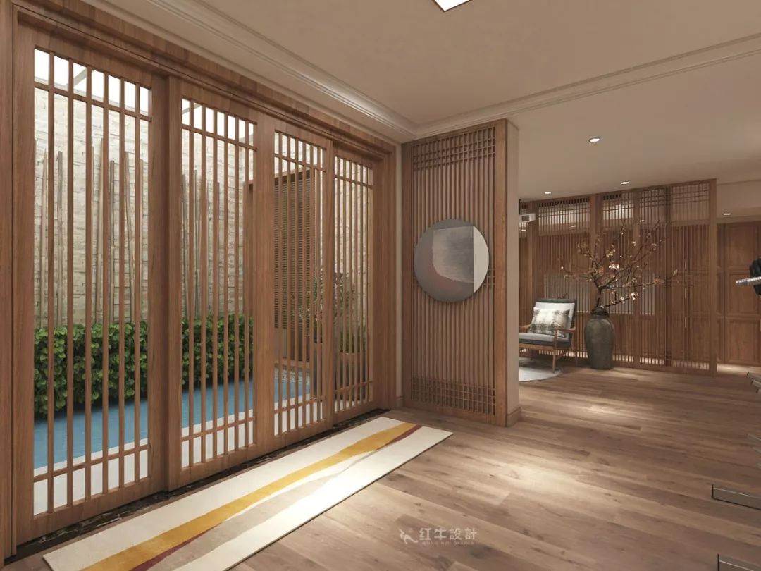 南京大華錦繡時(shí)代160㎡中式風(fēng)格--健身房+家庭影院，這才是向往的生活！03負(fù)一樓設(shè)計(jì)_柵欄式隔斷