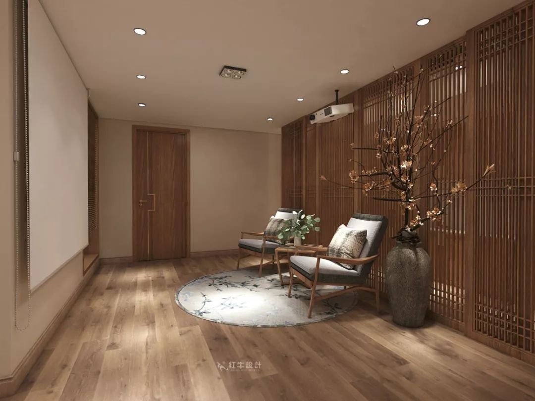 南京大華錦繡時(shí)代160㎡中式風(fēng)格--健身房+家庭影院，這才是向往的生活！05負(fù)一樓設(shè)計(jì)_家庭影院落地花瓶
