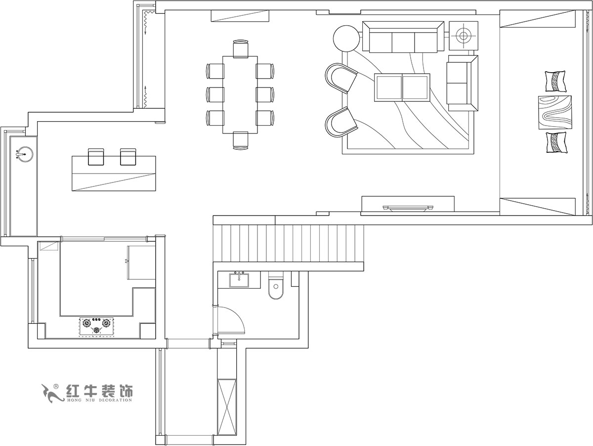 【實(shí)景案例】余瑋_棲園-200㎡-輕奢風(fēng)格_4室3廳3衛(wèi)（新房裝修）_全包35萬00_02一樓是日常休閑的活動(dòng)區(qū)域