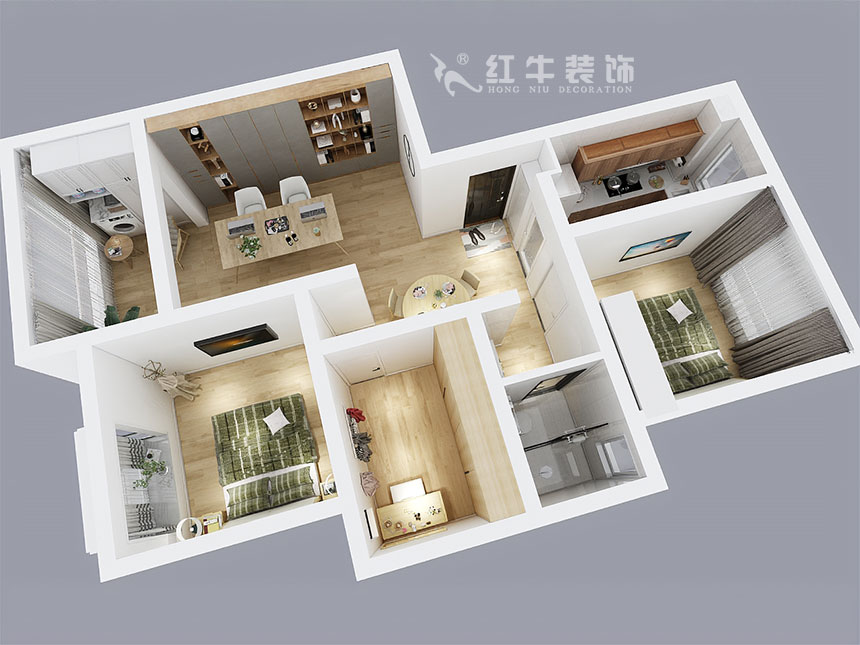 魏利利_津橋華府82㎡現(xiàn)代簡(jiǎn)約｜顛覆傳統(tǒng)客廳，即是休閑書吧又是影院03鳥瞰圖