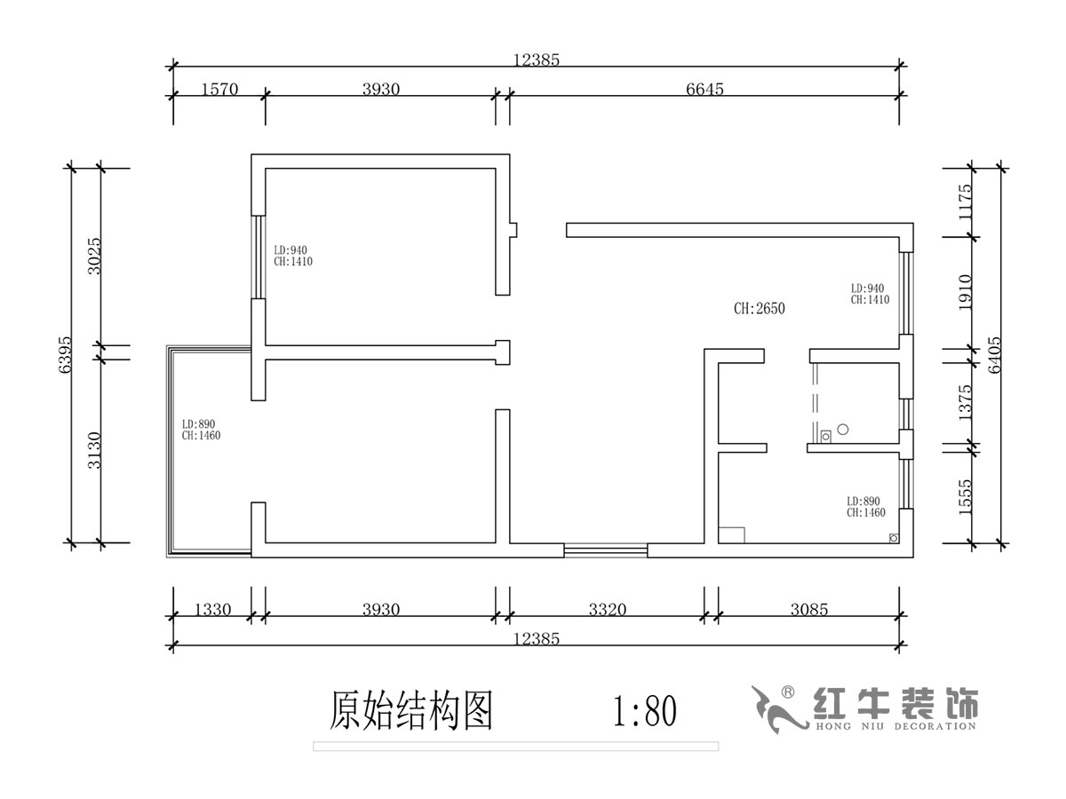 蔣?。T坎110號3-501-75㎡-現(xiàn)代簡約風(fēng)格｜2室2廳1衛(wèi)｜舊房裝修｜成品家￥120000｜全包12萬｜00_01原始結(jié)構(gòu)圖