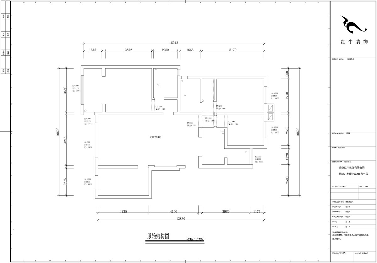 【實(shí)景案例】蔣?。辖饢|郡2-302-135㎡-現(xiàn)代風(fēng)格｜4室2廳2衛(wèi)｜定制家￥190562｜全包23萬｜00_01原始結(jié)構(gòu)圖