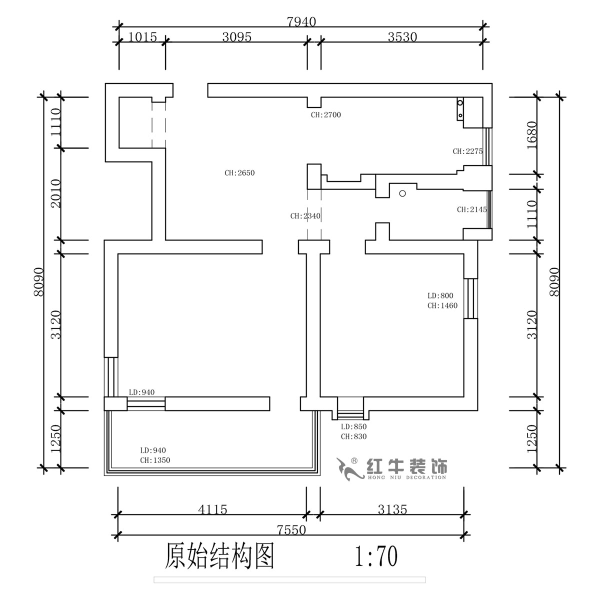 蔣?。珗@路44號(hào)小區(qū)3-204-60㎡-現(xiàn)代簡約風(fēng)格｜2室1廳1衛(wèi)｜舊房裝修｜定制家｜全包10萬｜00_01原始結(jié)構(gòu)圖