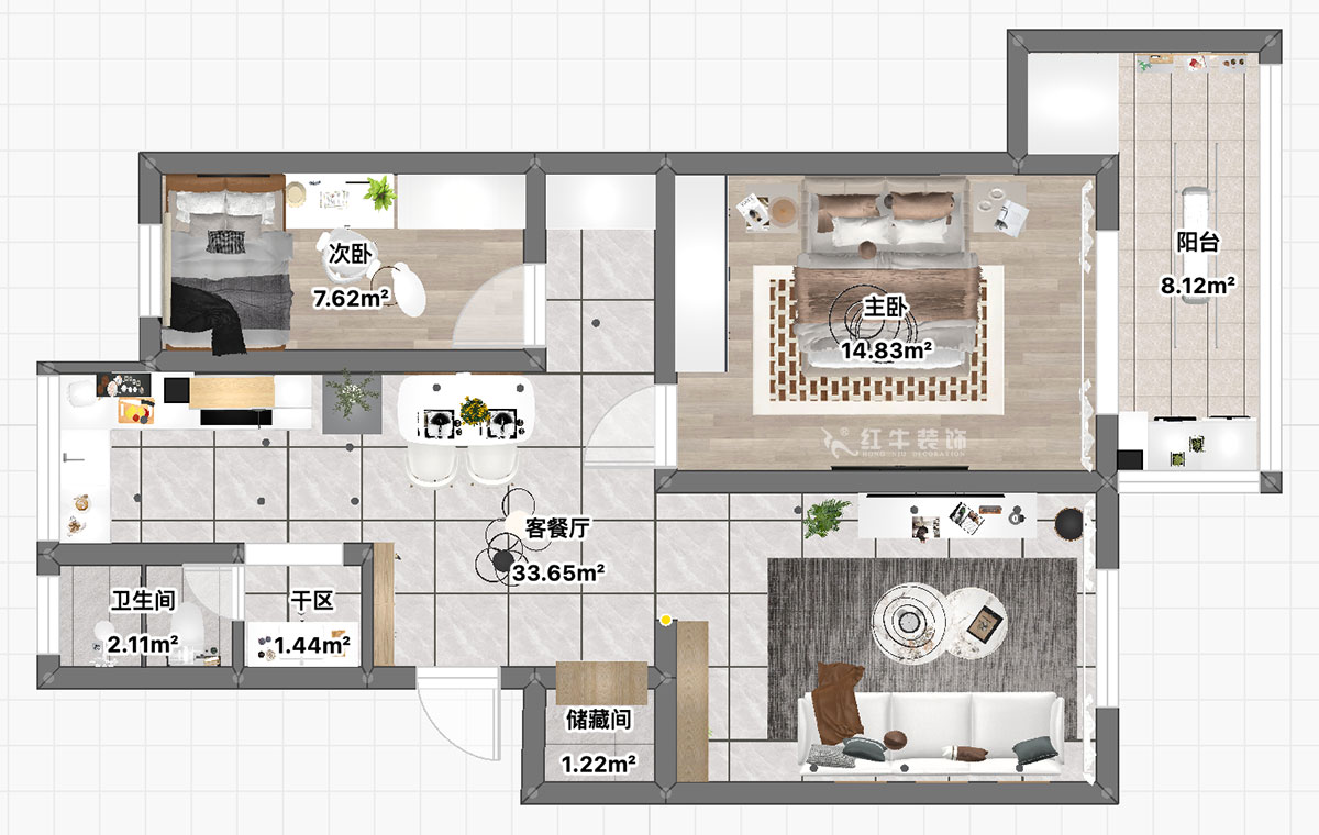 朱彥｜上海路79號(hào)2-201-80㎡-簡約風(fēng)格｜3室1廳1衛(wèi)｜老房裝修｜定制家｜全包11萬｜00_03平面彩圖