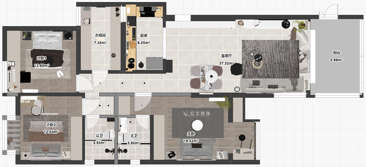 蔣琛｜尚東花園39-210-140㎡-現(xiàn)代簡(jiǎn)約風(fēng)格｜4室2廳2衛(wèi)｜新房裝修｜定制家｜全包17萬(wàn)｜00_03平面彩圖