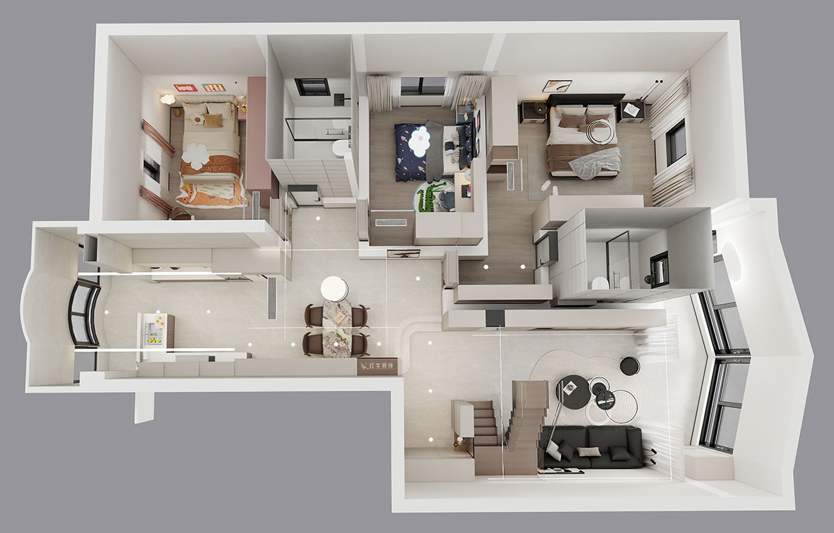 仇美蓉|梅花山莊36-3-605-132㎡-簡(jiǎn)約風(fēng)格|3室2廳2衛(wèi)|老房裝修|定制家|全包18萬(wàn)|00_06鳥(niǎo)瞰圖