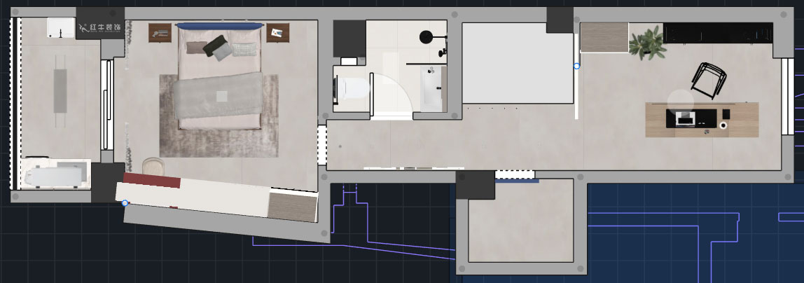 蔣?。ヌ陨郴ǔ?-1705-105㎡-現(xiàn)代簡約風格｜2室2廳1衛(wèi)｜老房裝修｜定制家｜全包15萬｜00_06二層平面彩圖