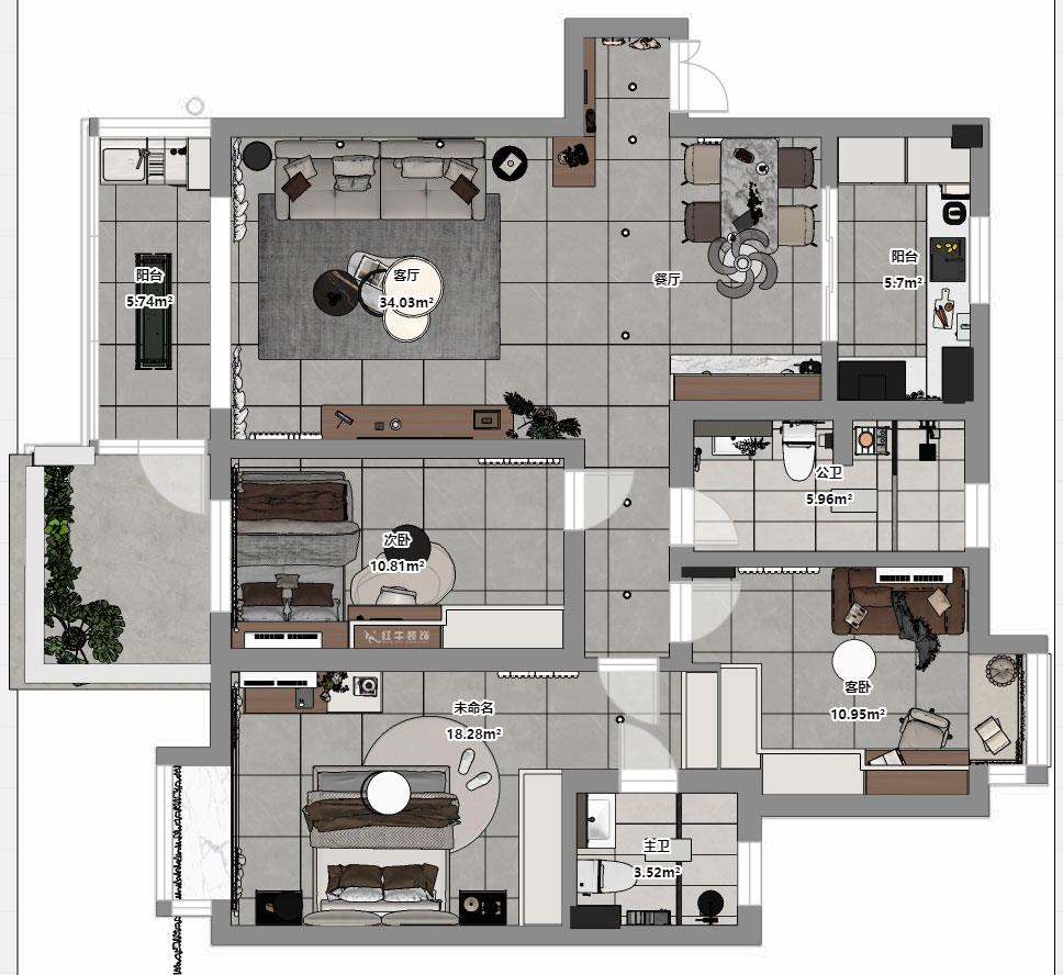 蔣?。厦髦?-1-401-115㎡-現(xiàn)代簡約風格｜3室2廳2衛(wèi)｜老房裝修｜定制家｜全包13萬｜00_03平面彩圖