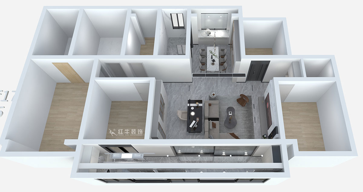 熊皓宇|頤和鉑岸江璟-140㎡-現(xiàn)代輕奢風格|精裝修局改|00_02鳥瞰圖