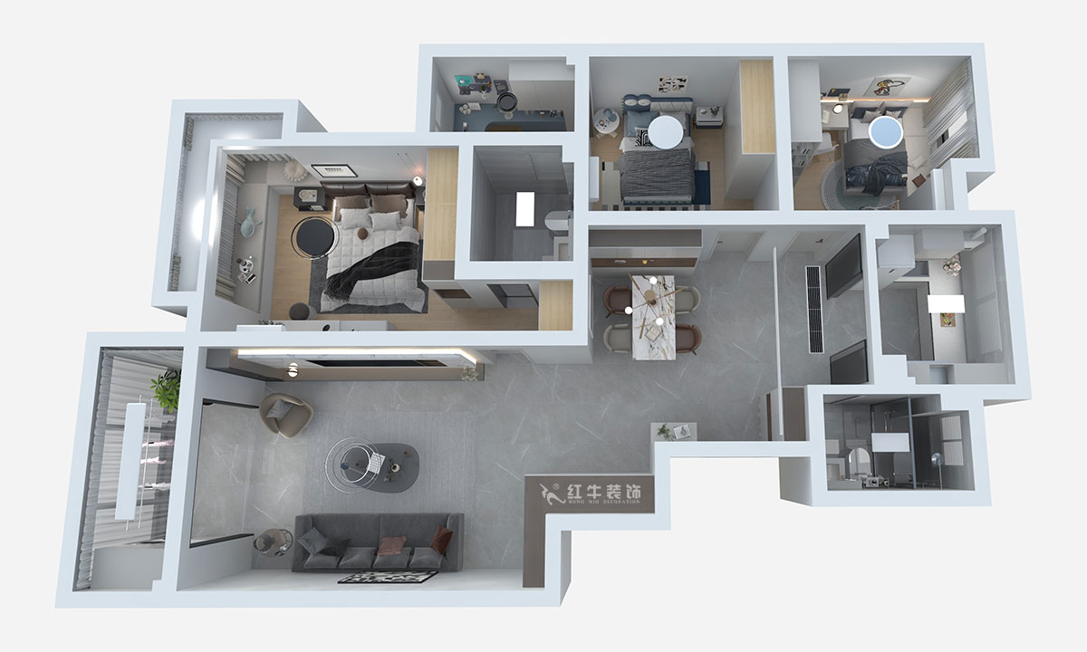 熊皓宇｜江南青年城翠灣苑-130㎡-現(xiàn)代風格｜4室2廳2衛(wèi)｜新房裝修｜半包7