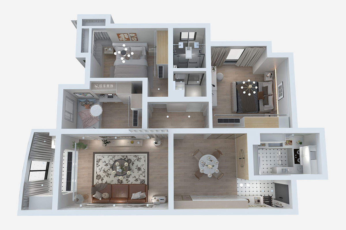 熊皓宇|恒生名仕嘉園-110㎡-輕法式風(fēng)格|3室2廳1衛(wèi)|老房裝修|定制家|全包|00_02鳥瞰圖