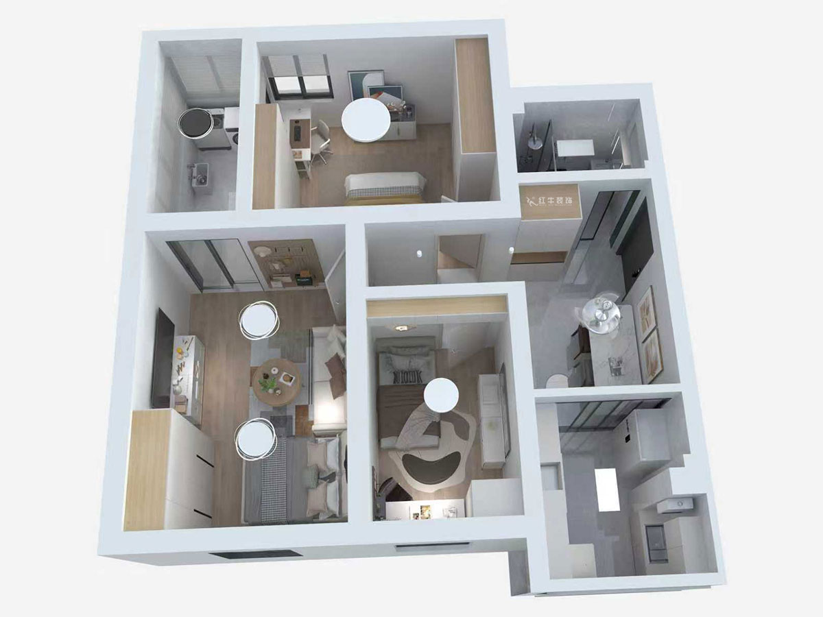 蔣?。少t街92號院9-301-68㎡-現(xiàn)代簡約風(fēng)格｜3室1廳1衛(wèi)｜老房裝修｜定制家｜全包10萬｜00_04鳥瞰圖