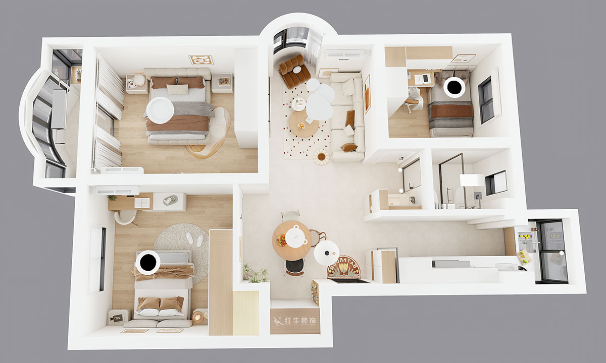 仇美蓉|裕華新村2-3-406-86㎡-簡約風(fēng)格|3室2廳1衛(wèi)|老房裝修|定制家|全包10萬|00_04鳥瞰圖