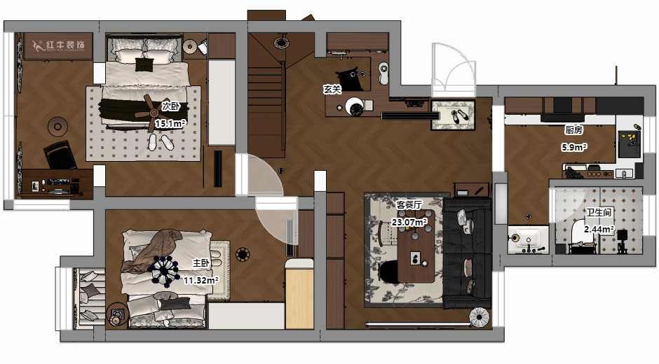 蔣?。鼕W體新城翠杉園15-507-(72+40)㎡-中古風(fēng)｜復(fù)式｜2室1廳1衛(wèi)+閣樓｜老房裝修｜定制家｜全包12萬｜00_03平面彩圖